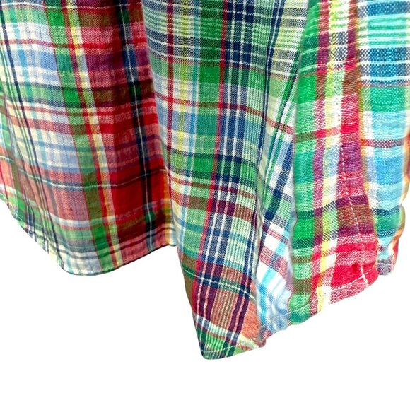 RALPH LAUREN Sport Linen Shirt Size 4 Womens Pink Green Plaid Long Sleeve Button - Picture 10 of 10